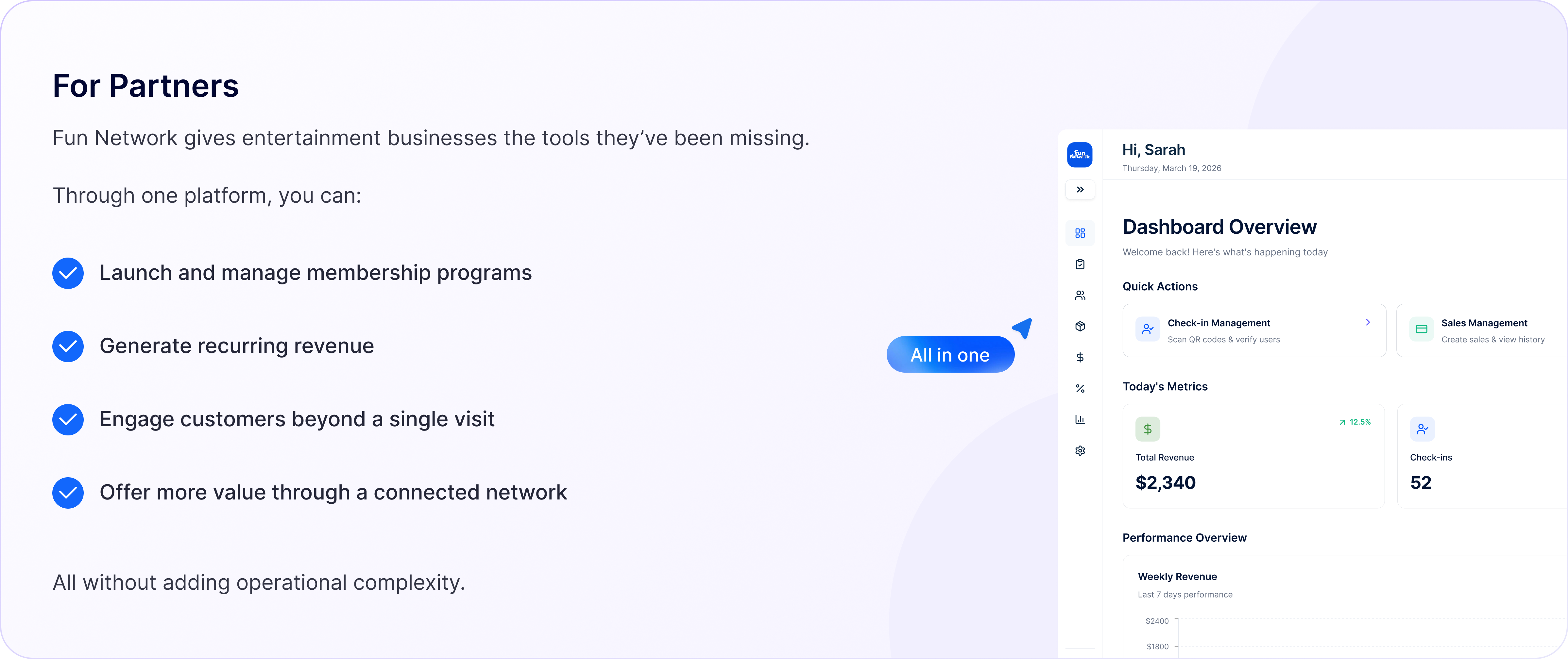 Fun Network partner dashboard